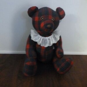 Tartan Plaid Cloth Stuffed Teddy Bear CHRISTMAS PLAID w/Collar
